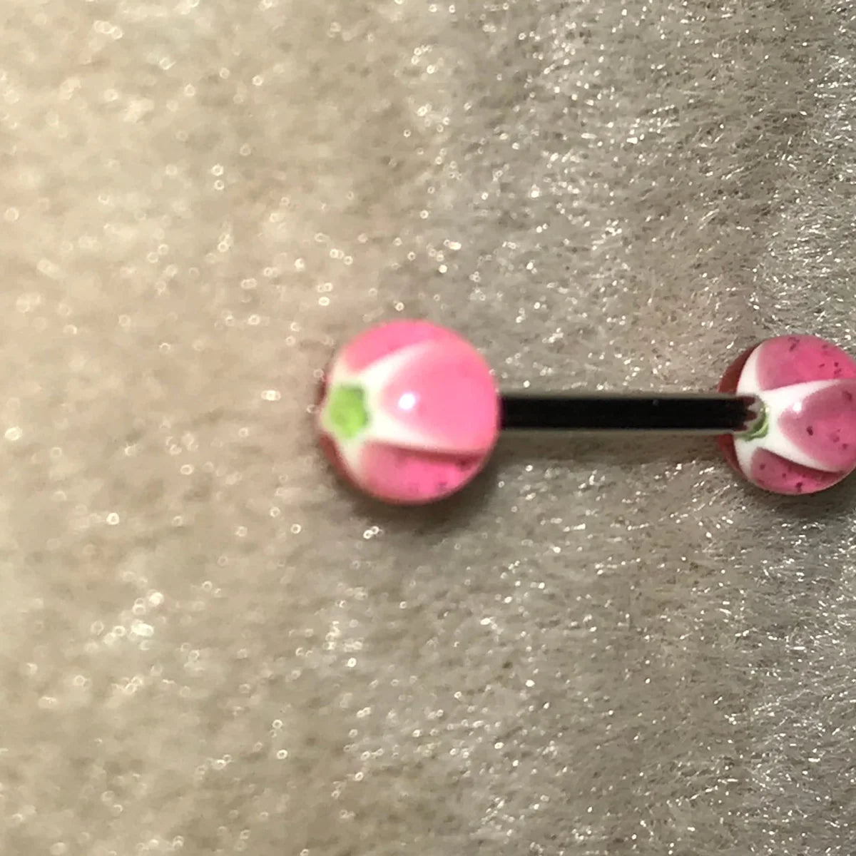 14 Gauge Pink, Green, and White Glitter Star Design Tongue Ring