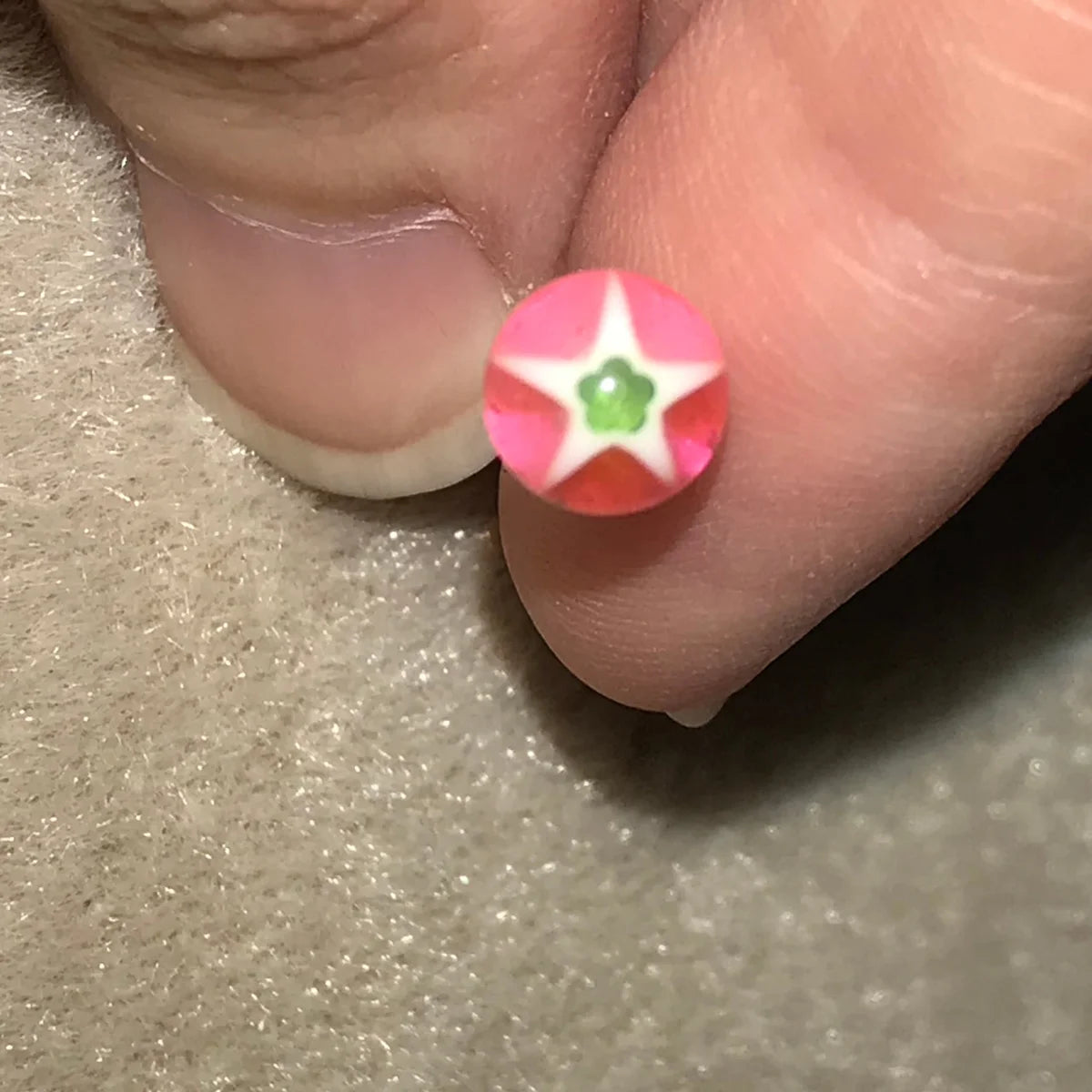 14 Gauge Pink, Green, and White Glitter Star Design Tongue Ring