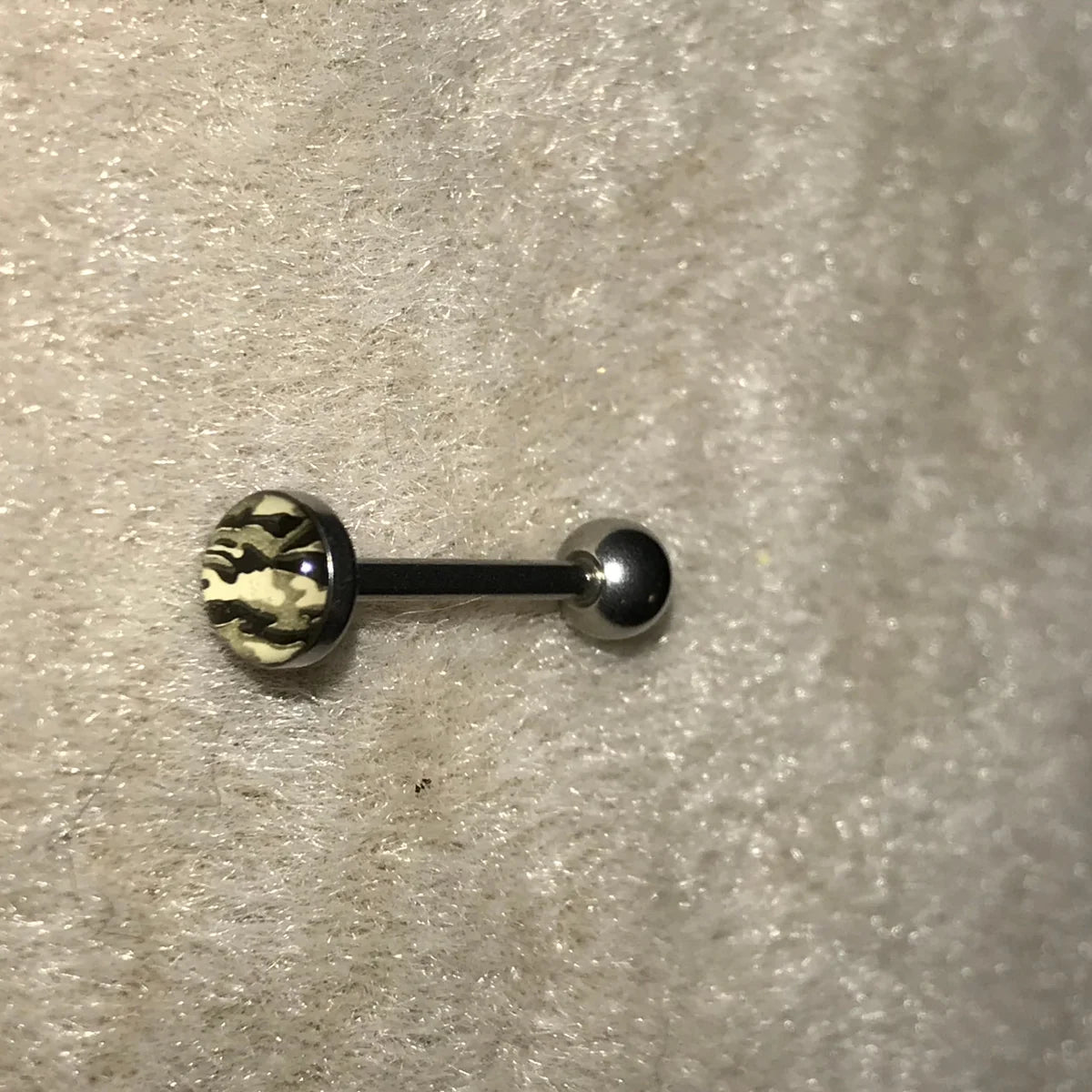 14 Gauge Black and White Camo Tongue Ring