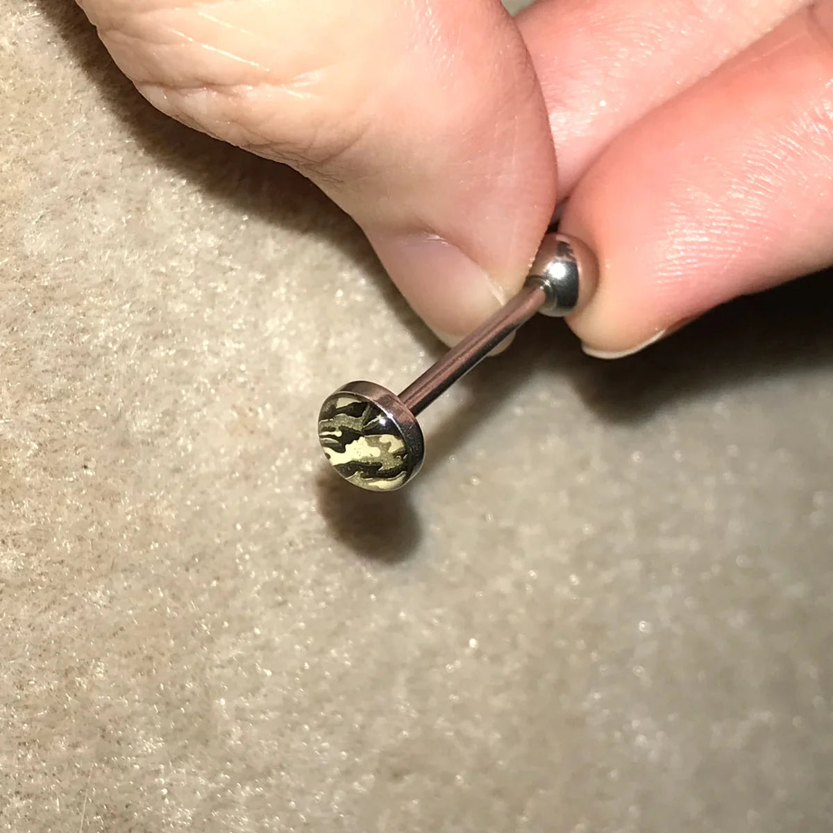 14 Gauge Black and White Camo Tongue Ring