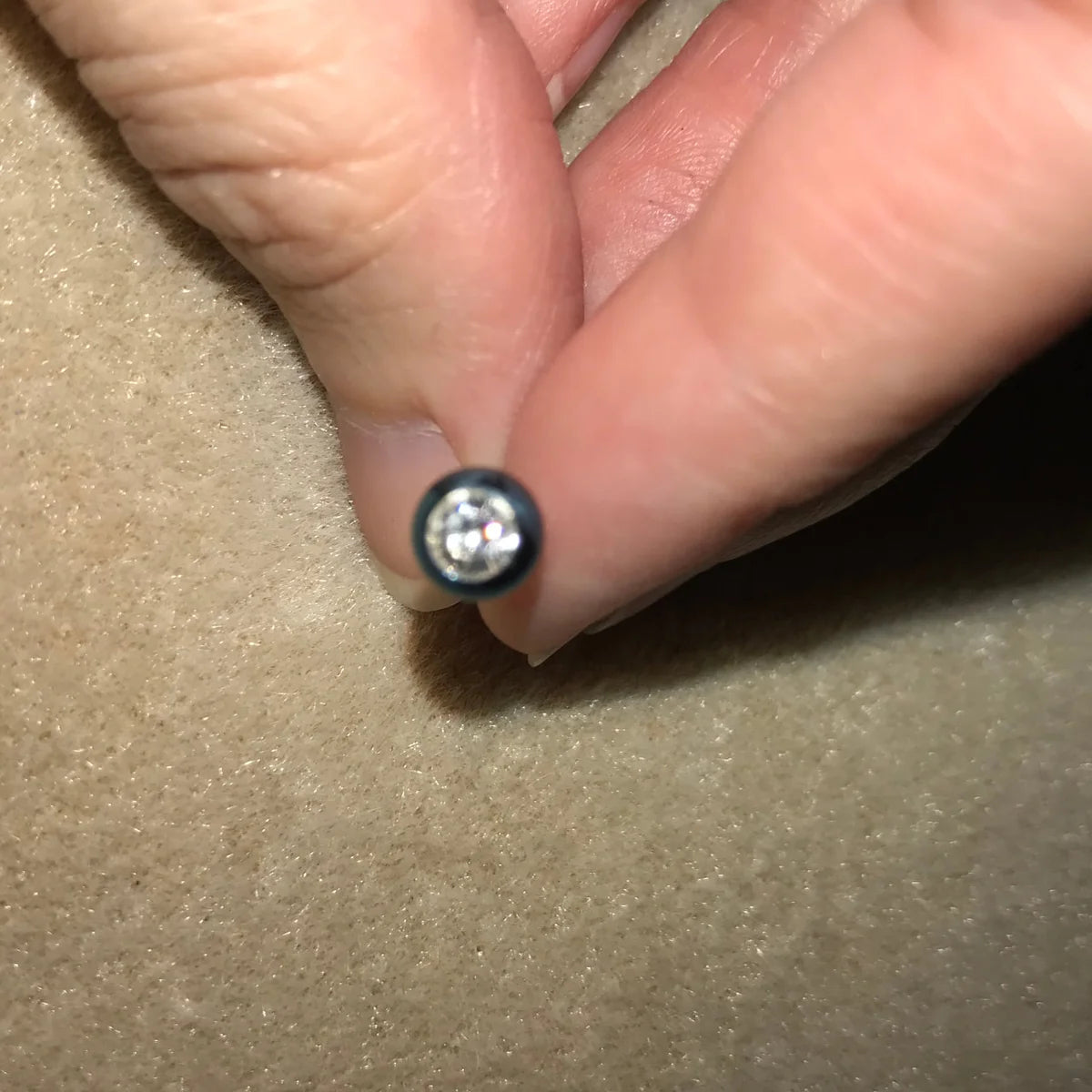 14 Gauge Blue with a Clear Gem Titanium Plated Tongue Ring