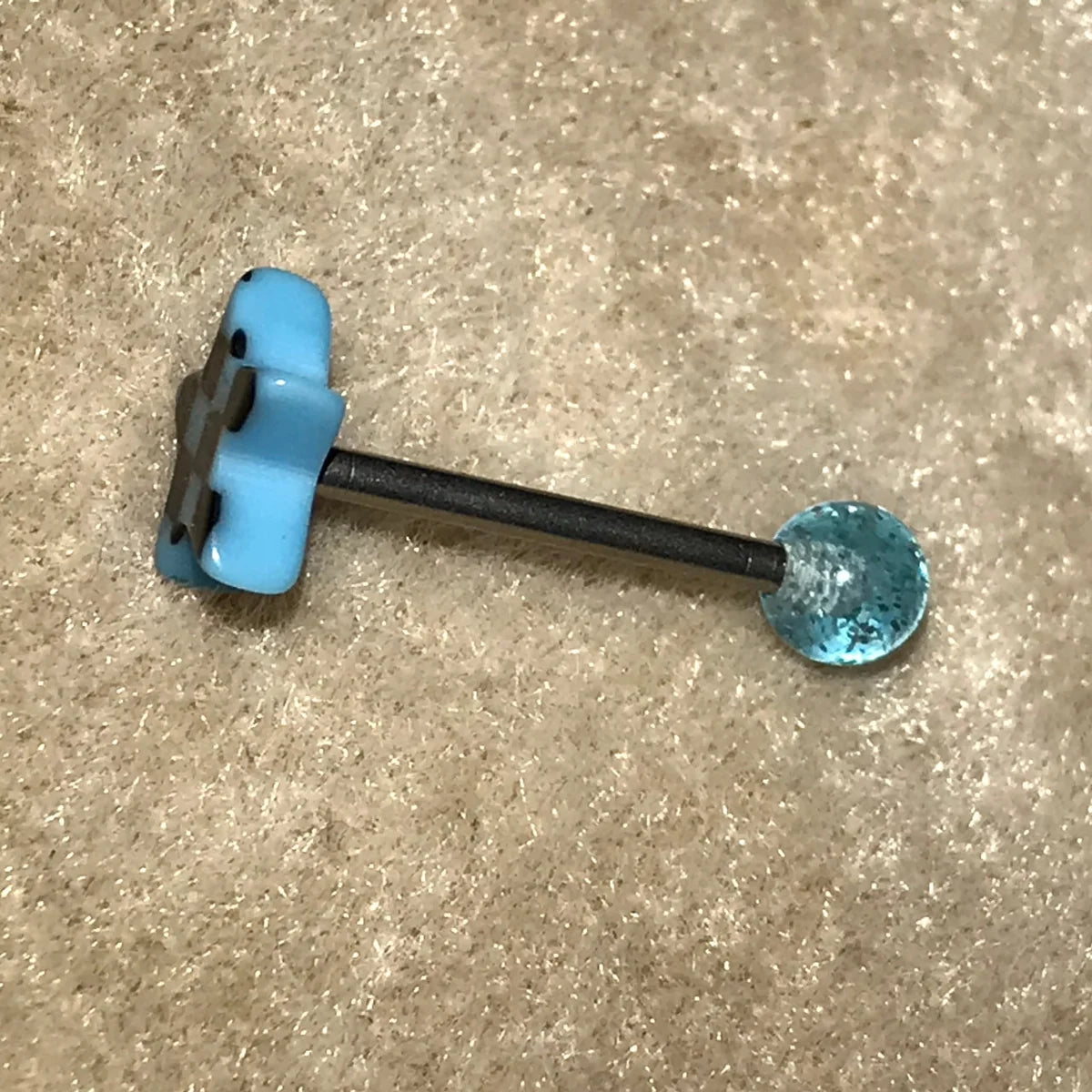 14 Gauge Aqua Blue Star shaped Checkerboard design Tongue Ring