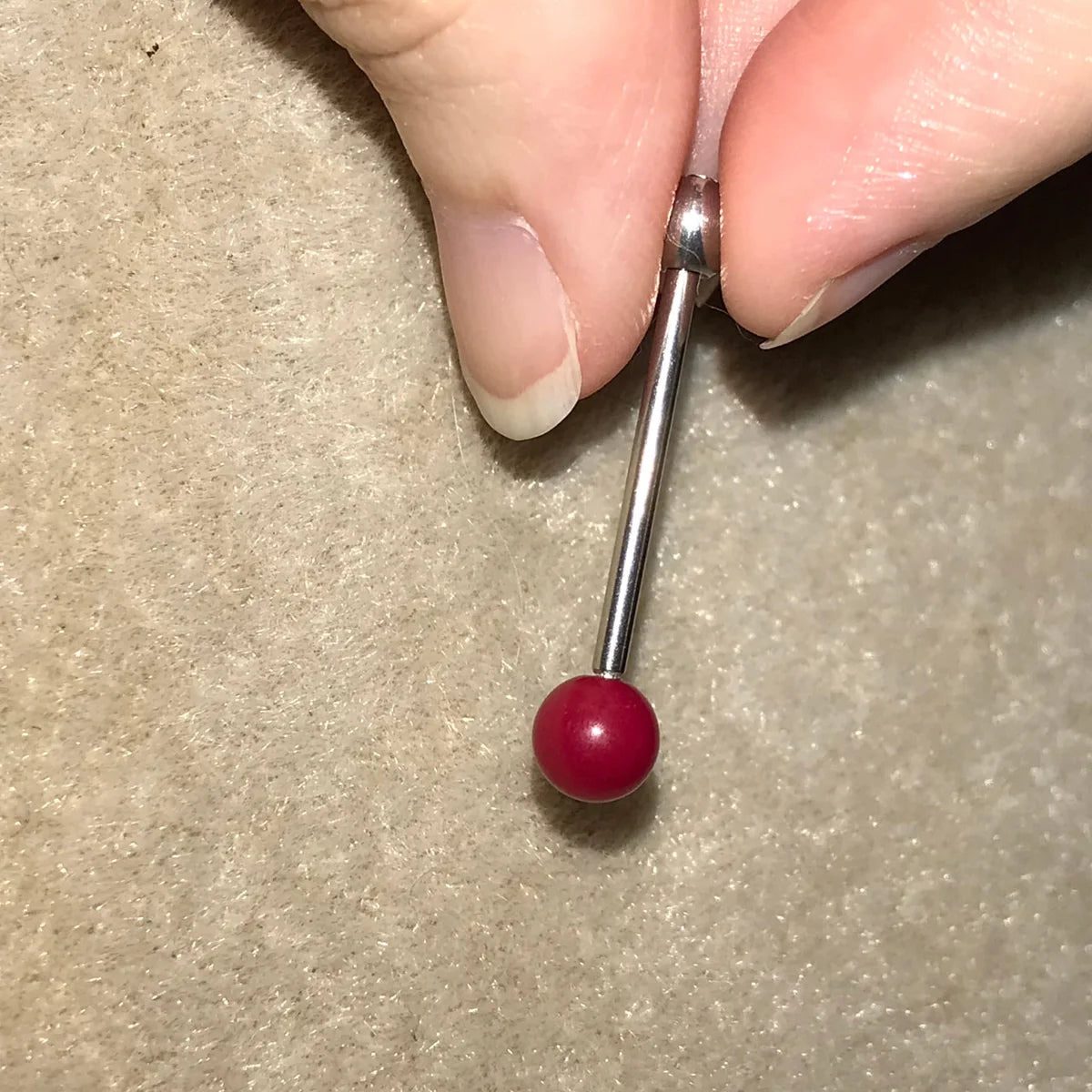 14 Gauge Red and Silver Tongue Ring
