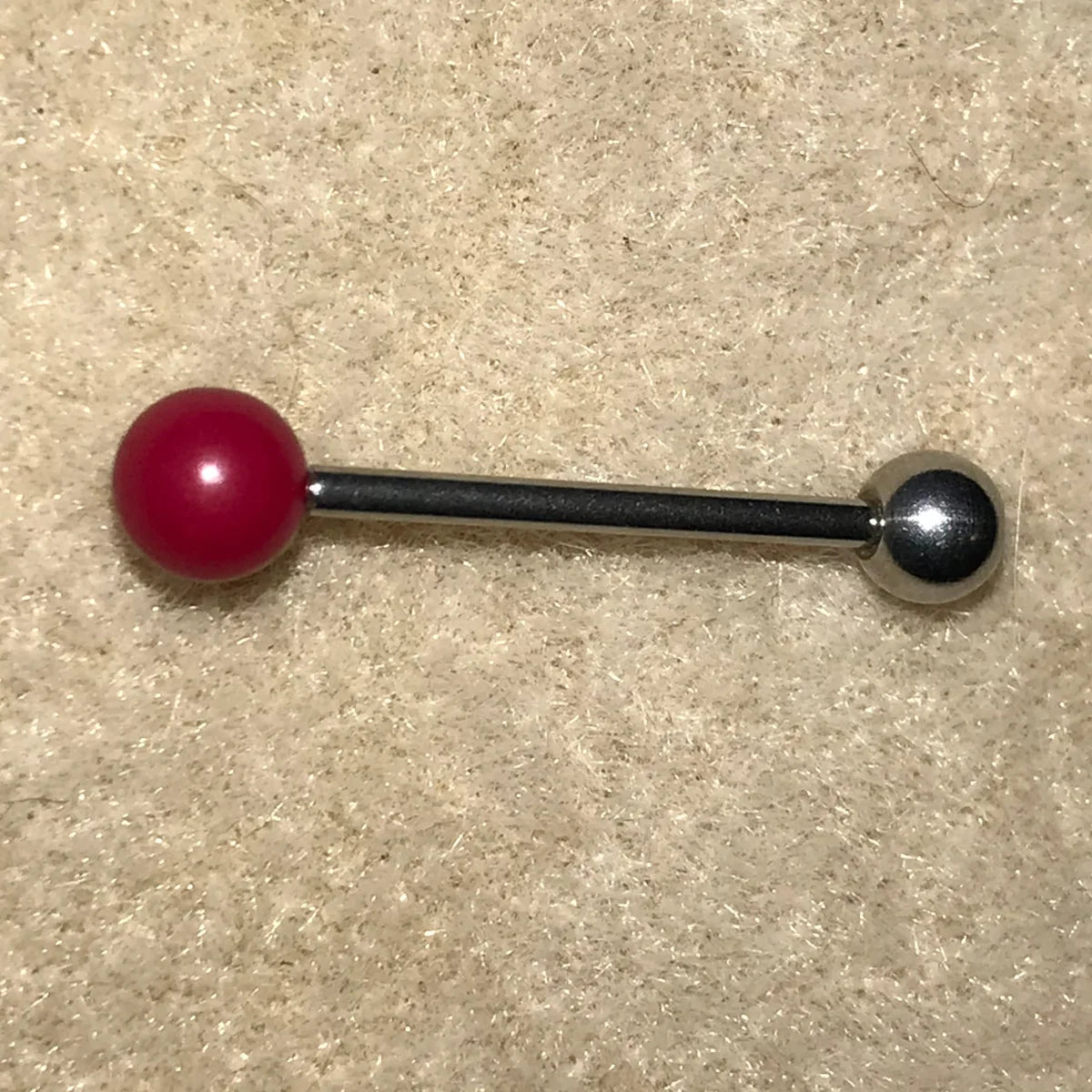 14 Gauge Red and Silver Tongue Ring