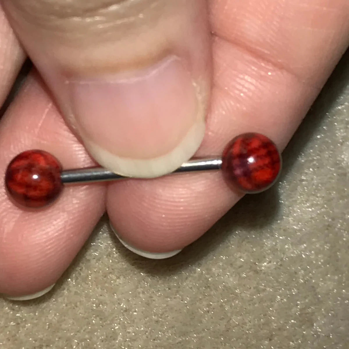 14 Gauge Red and Silver Tongue Ring