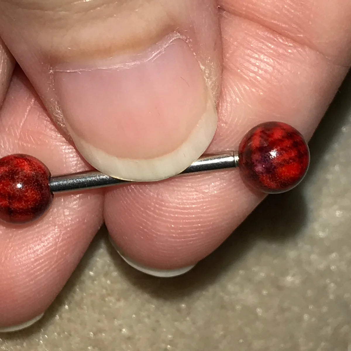 14 Gauge Red and Black Plaid Tongue Ring