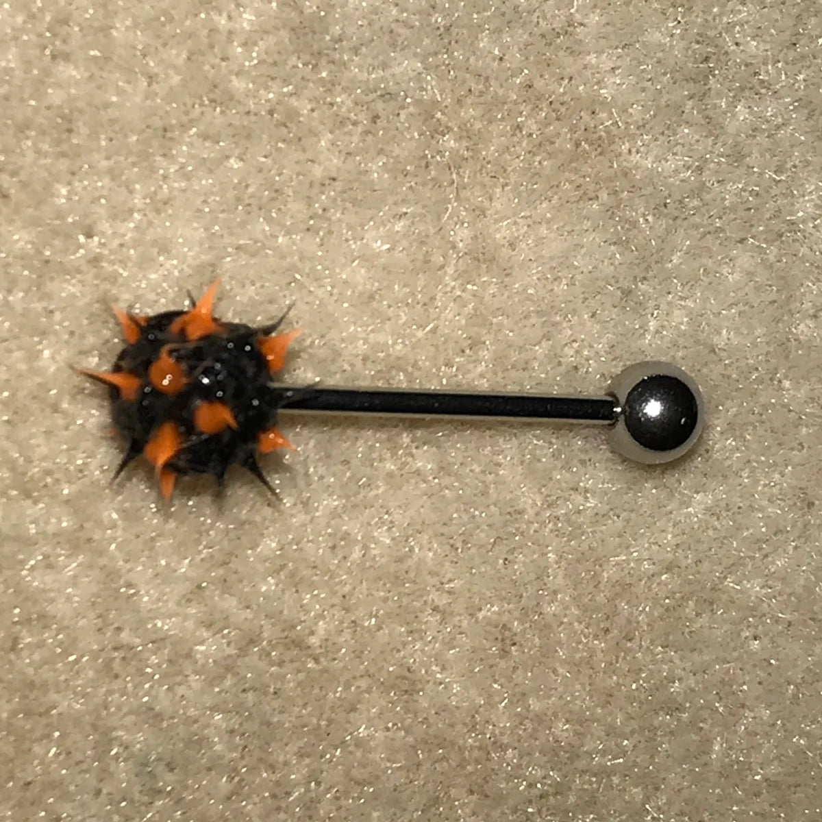 14 Gauge Black and Orange Silicone 8mm Tickler Tongue Ring