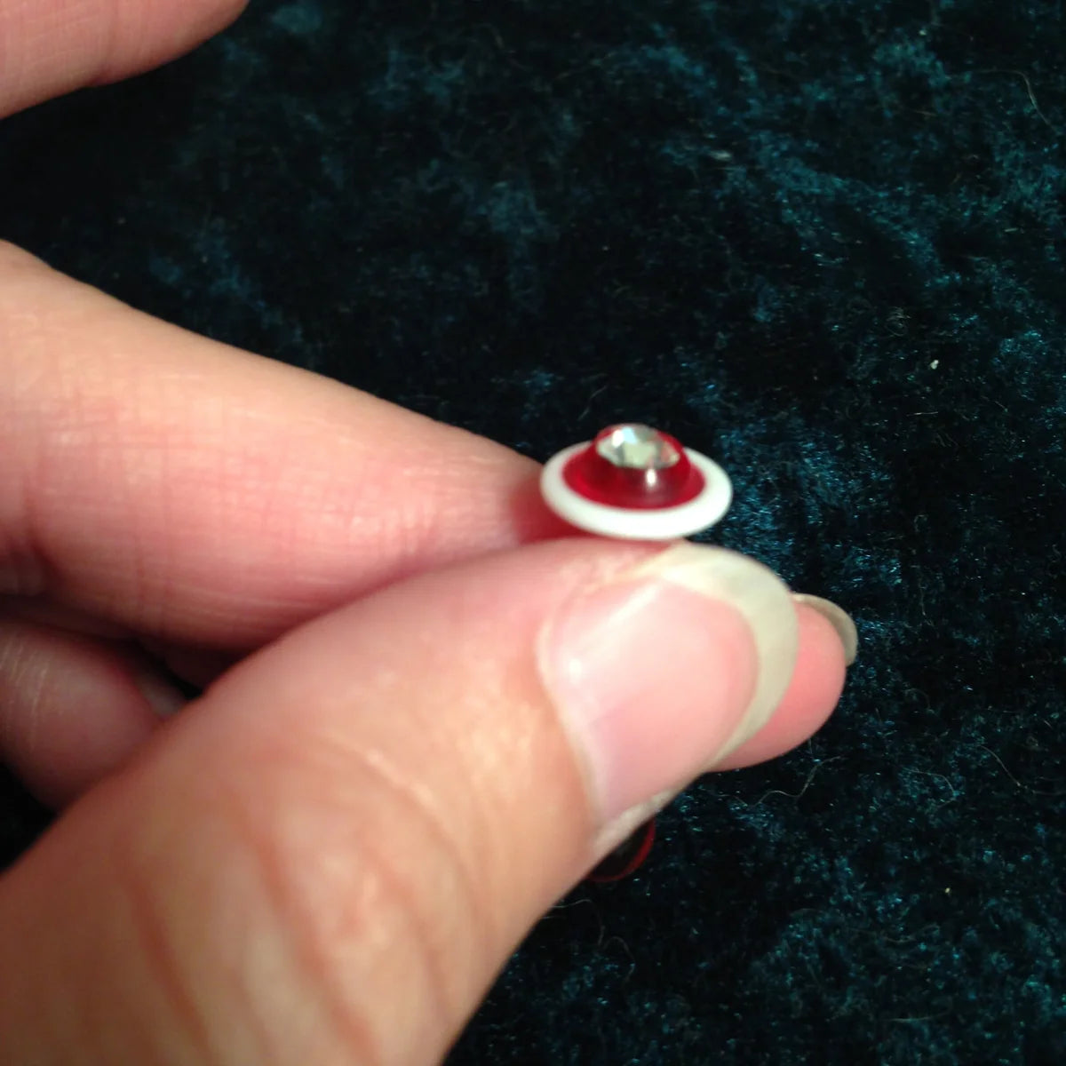 14 Gauge Red and white with Clear Rhinestone Space Ship Tongue Ring
