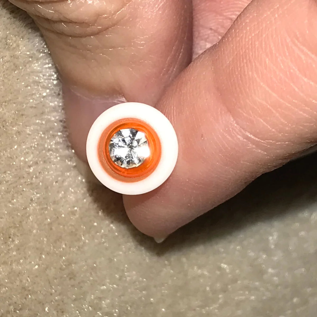 14 Gauge Orange and white with Clear Rhinestone Space Ship Tongue Ring