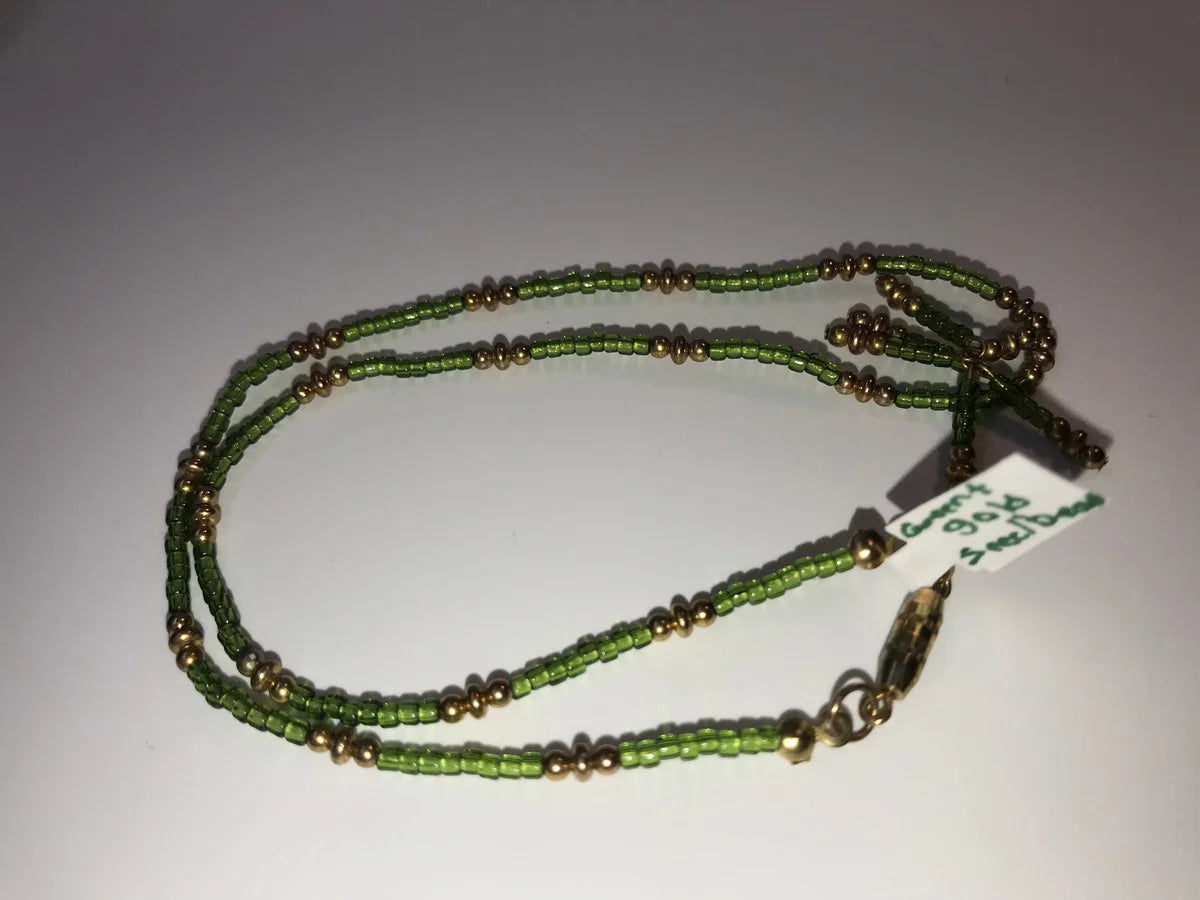15" Green and Gold Seed Bead Necklace