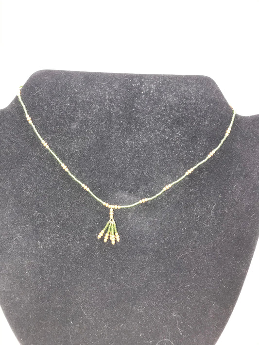 15" Green and Gold Seed Bead Necklace