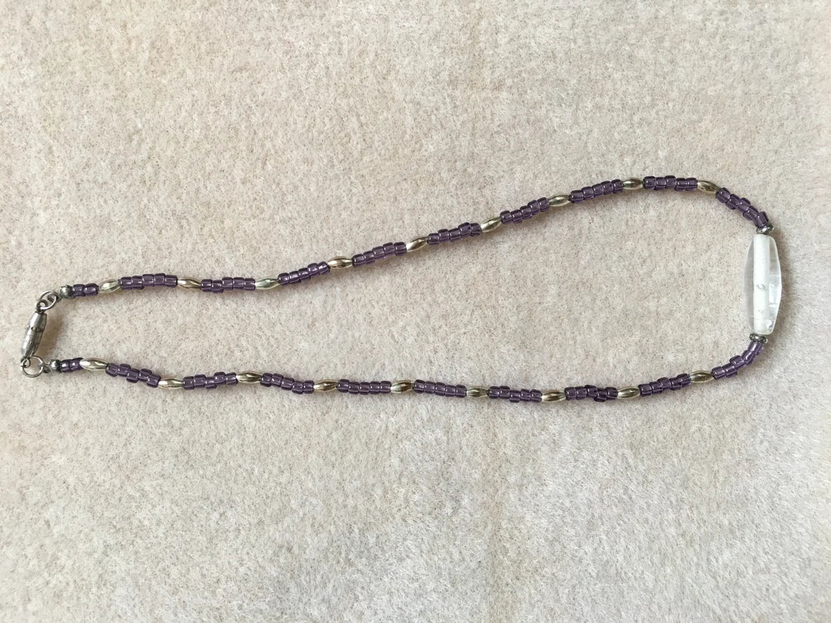 15 1/4" Purple And Clear Beaded Necklace