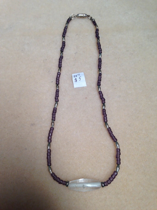 15 1/4" Purple And Clear Beaded Necklace