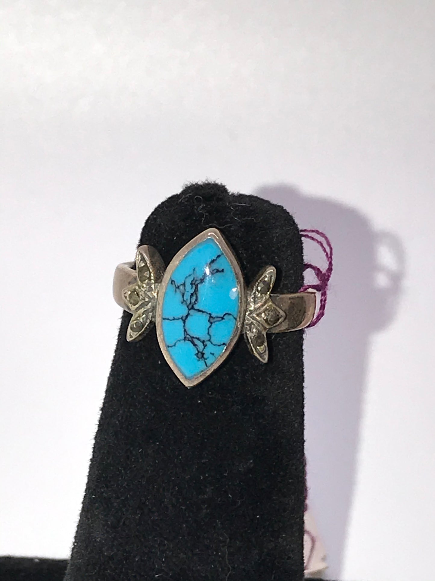 Marquis Turquoise and Sterling Silver Ring, Size 7