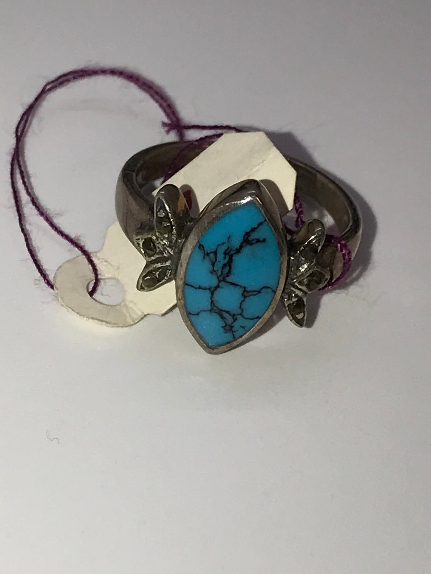 Marquis Turquoise and Sterling Silver Ring, Size 7
