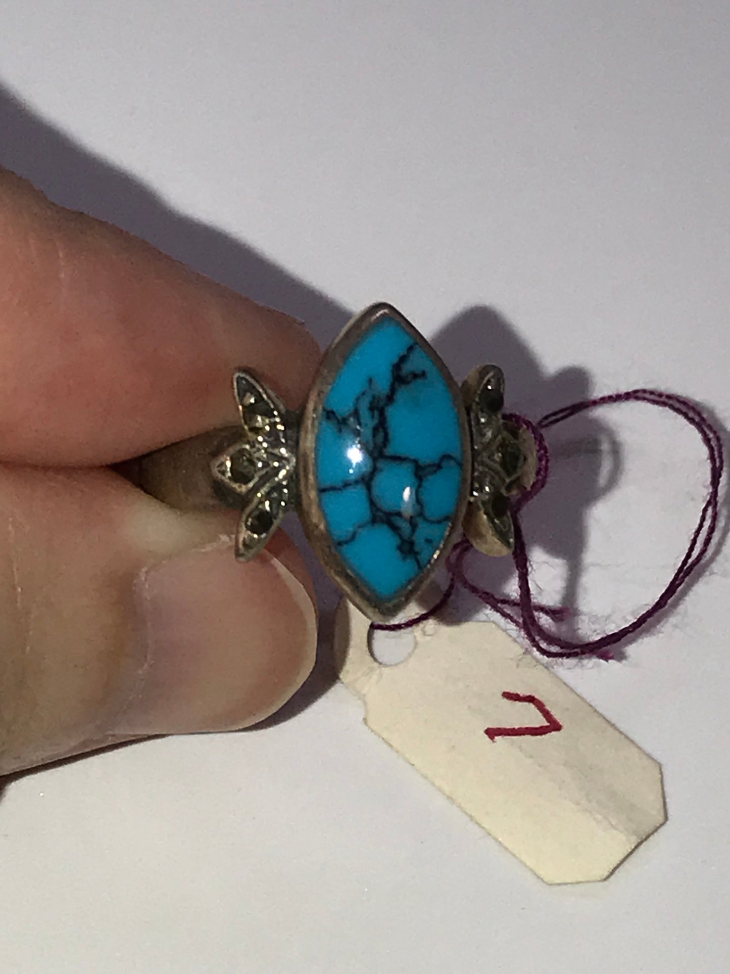 Marquis Turquoise and Sterling Silver Ring, Size 7