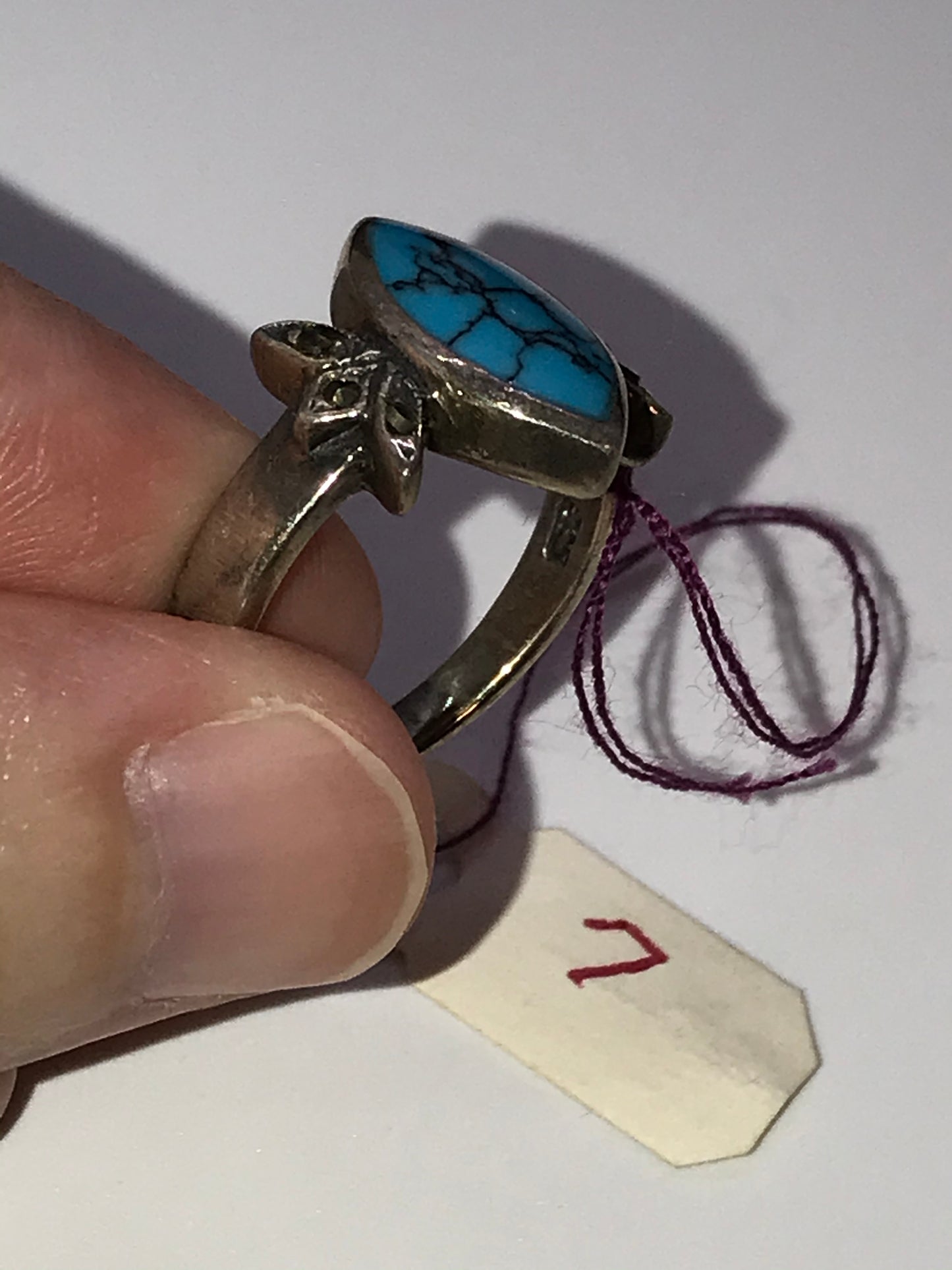 Marquis Turquoise and Sterling Silver Ring, Size 7