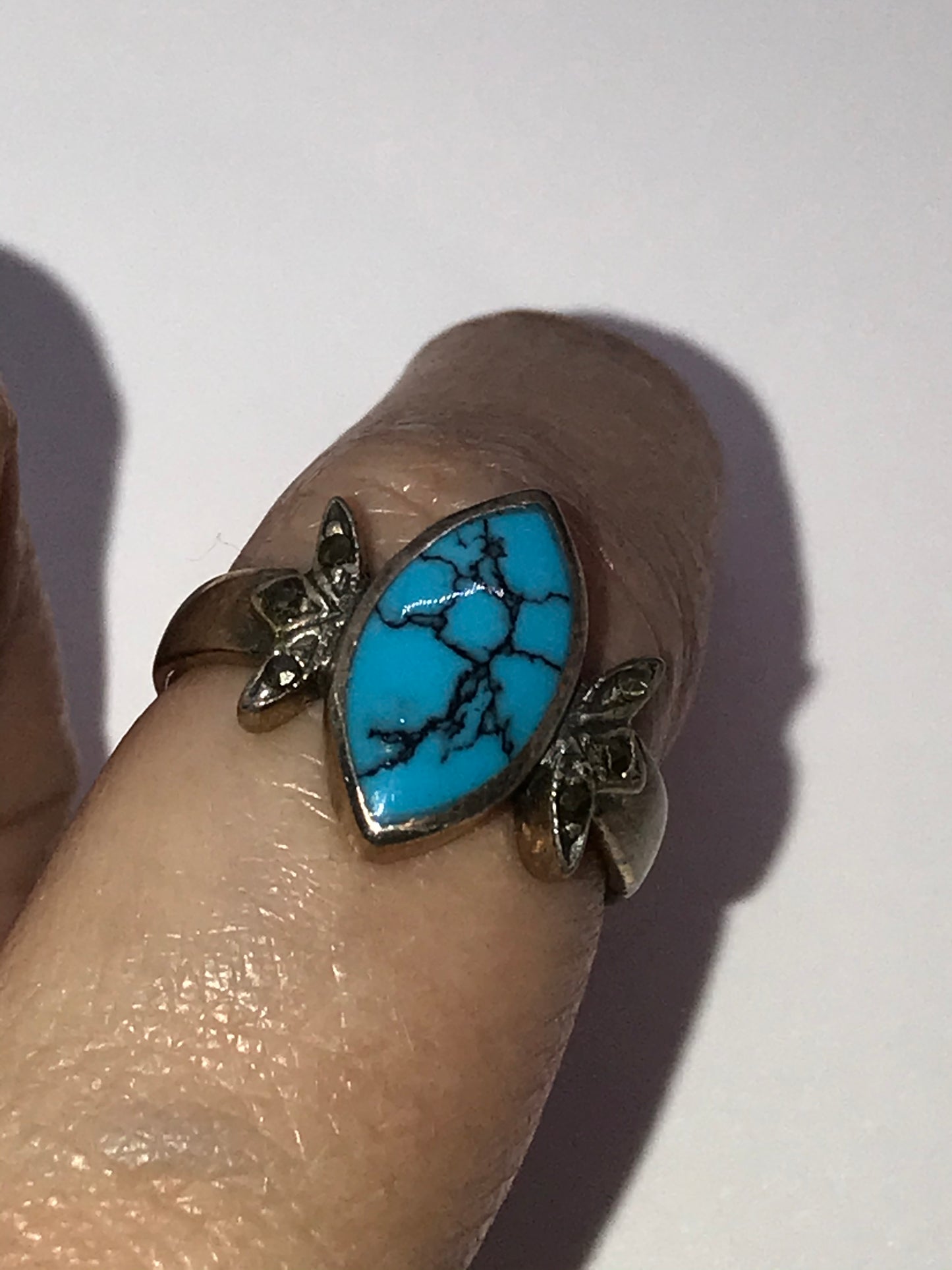 Marquis Turquoise and Sterling Silver Ring, Size 7