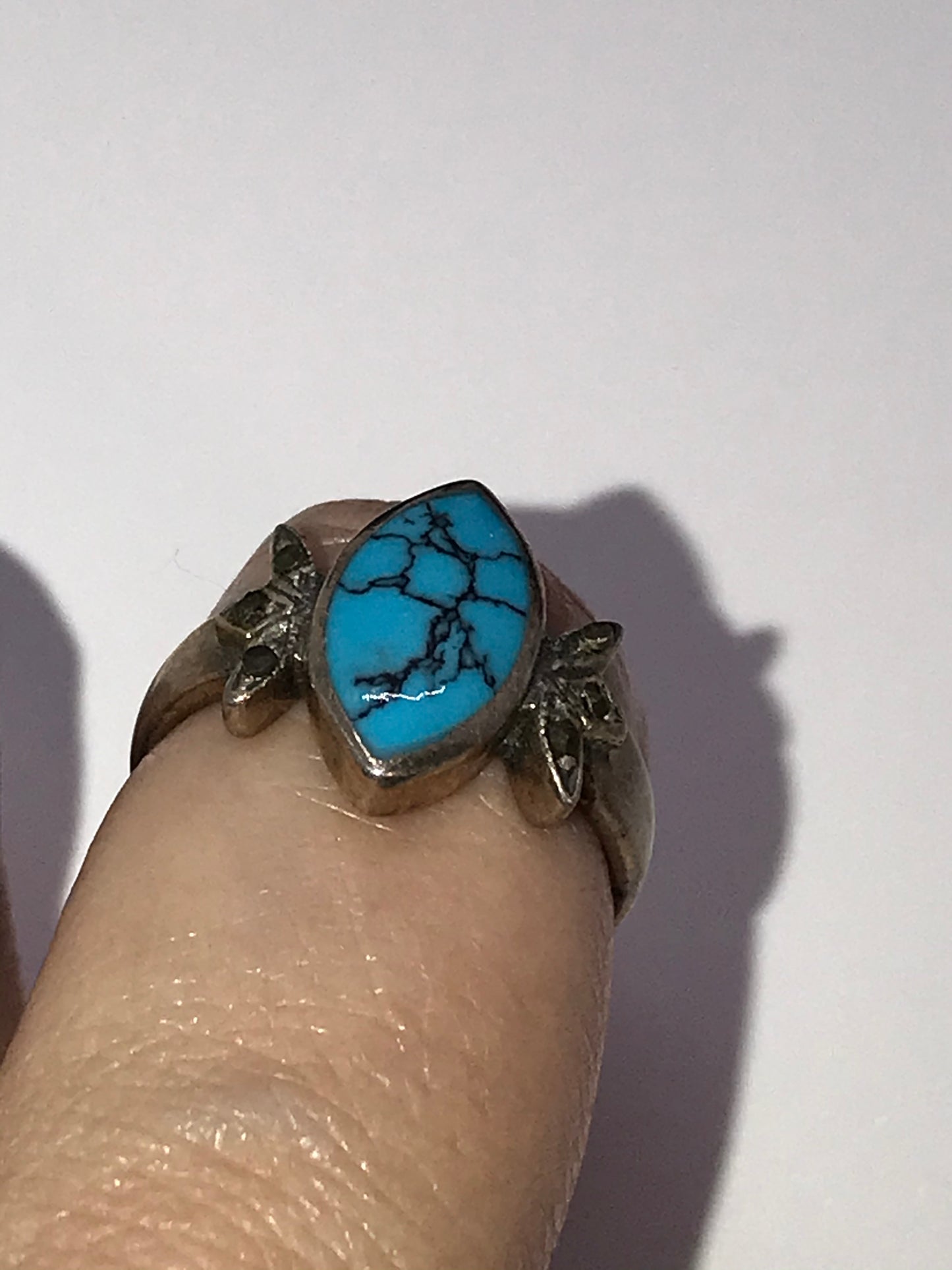 Marquis Turquoise and Sterling Silver Ring, Size 7